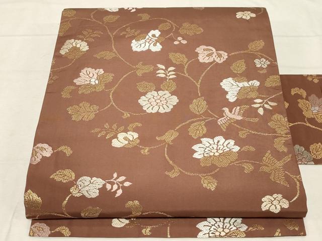 平和屋着物●九寸名古屋帯 唐織 更紗花鳥文 金糸 正絹 逸品 CABD4039dy
