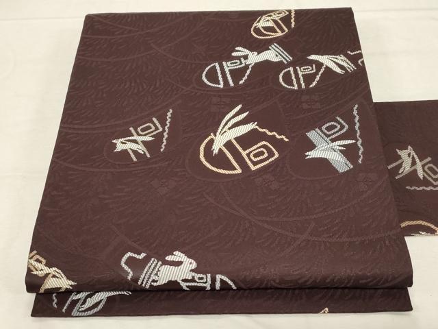 平和屋着物●九寸名古屋帯 幾何学 兎 正絹 逸品 CABD4043dy