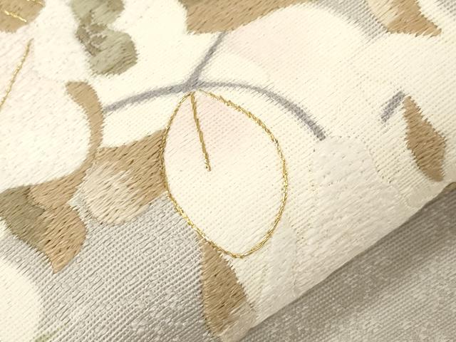 平和屋着物●中国人間国宝 将雪英 九寸名古屋帯 刺繍 胡蝶蘭 金糸 正絹 逸品 CABD4044dy