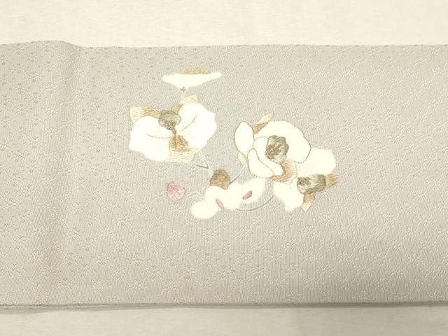 平和屋着物●中国人間国宝 将雪英 九寸名古屋帯 刺繍 胡蝶蘭 金糸 正絹 逸品 CABD4044dy