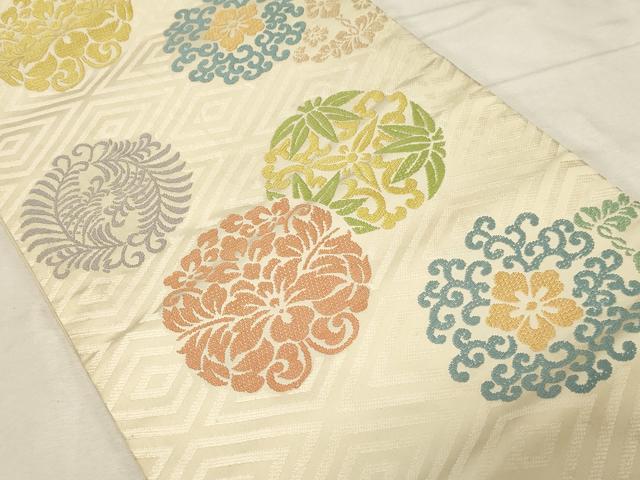 平和屋着物●西陣 川島織物 九寸開き名古屋帯 唐織 草花丸文 正絹 逸品 CABD4054dy