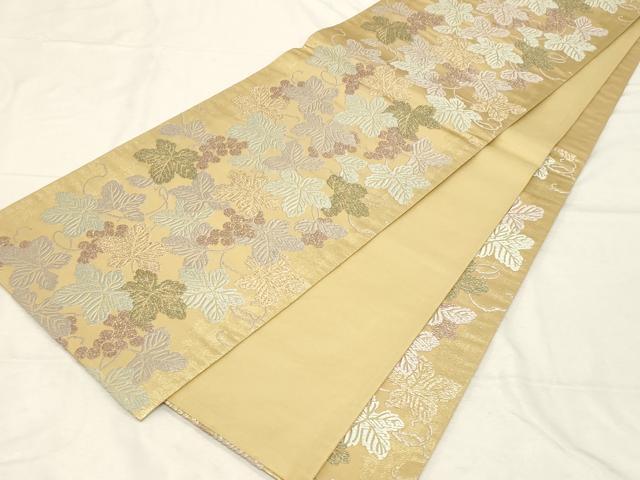 平和屋着物●六通柄袋帯 唐織 葡萄蔦の葉文 金糸 正絹 逸品 CABD4065dy