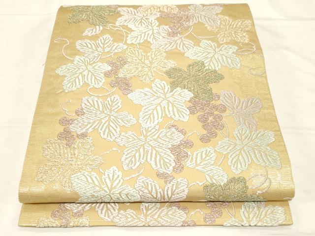 平和屋着物●六通柄袋帯 唐織 葡萄蔦の葉文 金糸 正絹 逸品 CABD4065dy
