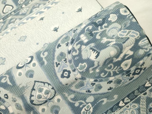 平和屋着物●六通柄袋帯 本藍染織 藍染苑 狩猟花鳥丸文 正絹 逸品 CABD4070dy