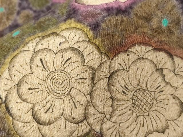 平和屋着物●六通柄袋帯 紬地 絞り 辻が花 正絹 逸品 CABD4072dy