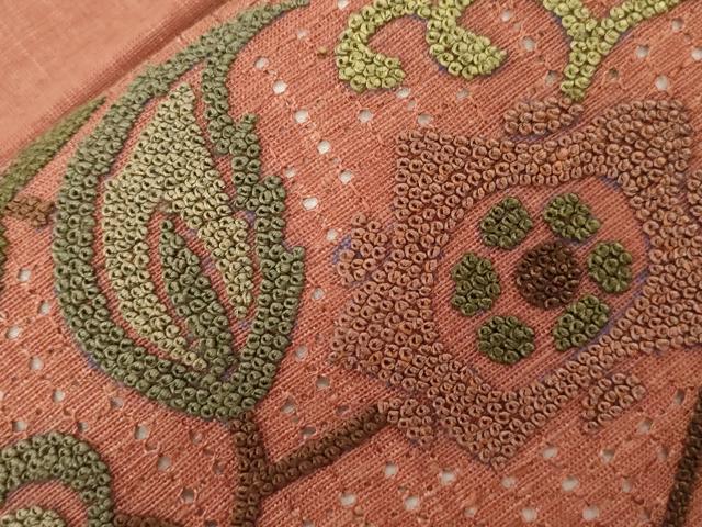 平和屋着物●中国三大刺繍 スワトウ刺繍 相良刺繍 総刺繍 つけ帯 更紗花唐草文 正絹 逸品 未使用 CABD4089dy