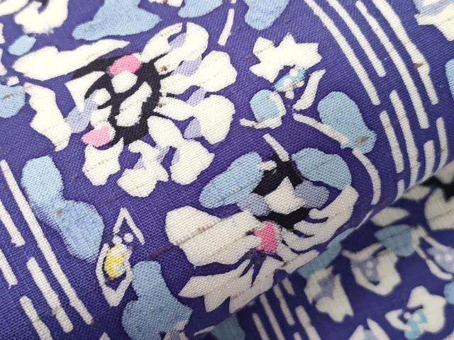 平和屋着物●九寸名古屋帯 ぜんまい紬 型染め 更紗花間道 正絹 逸品 未使用 CABD4096dy