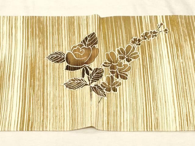 平和屋着物●塩瀬 九寸名古屋帯 草花文 金彩 正絹 逸品 CABD4099dy