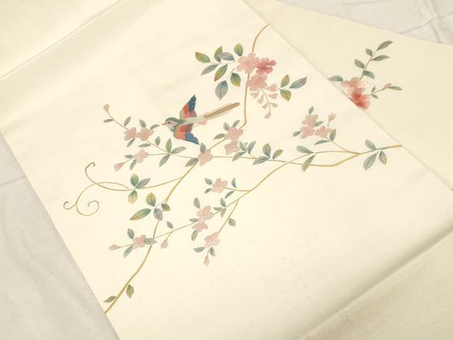 平和屋着物●九寸名古屋帯 花鳥文 金彩 正絹 逸品 CABD4101dy