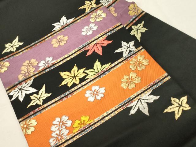 平和屋着物●九寸名古屋帯 春秋段文 黒地 本金入 正絹 逸品 CABD4104dy