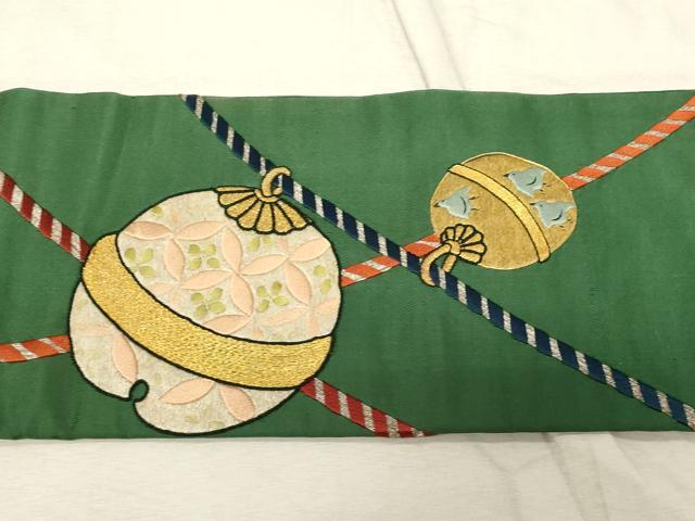 平和屋着物●中国三大刺繍 相良刺繍 総刺繍 アンティーク 大正ロマン 九寸名古屋帯 駒刺繍 鈴花文 金糸 正絹 逸品 CABD4106dy