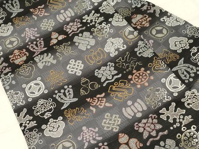 平和屋着物●九寸名古屋帯 吉祥文 金銀糸 正絹 逸品 CABD4107dy