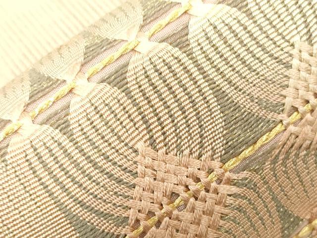 平和屋着物●ひなや工房 くむ・あむ・おる 伊豆蔵明彦 唐組 太鼓柄袋帯 横段文 金糸 正絹 逸品 未使用 CABD4112dy