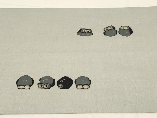平和屋着物●染色の魔術師 染乃座・大久保玄才 そめのざ玄才 太鼓柄袋帯 結織苑 結城紬地 梟 反端付き 正絹 逸品 CABD4120dy