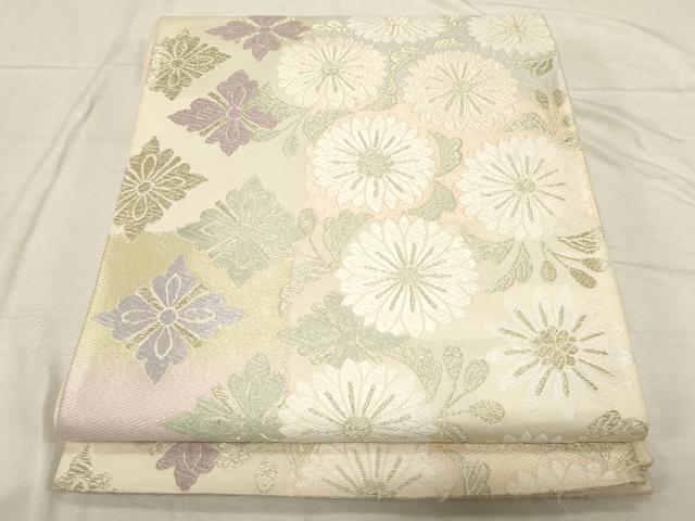 平和屋着物●六通柄袋帯 唐織 菱花文 金糸 正絹 逸品 CABD4122dy