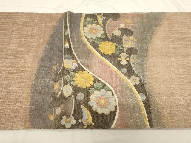 平和屋着物▽太鼓柄袋帯 スリーシーズン 春夏秋 すくい織 立波草花文 金銀糸 正絹 逸品 CABD4135dy