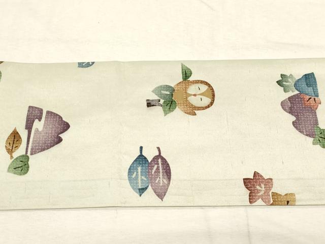 平和屋着物●全通柄九寸名古屋帯 紬地 梟 松葉仕立て 正絹 逸品 CABD4181dy