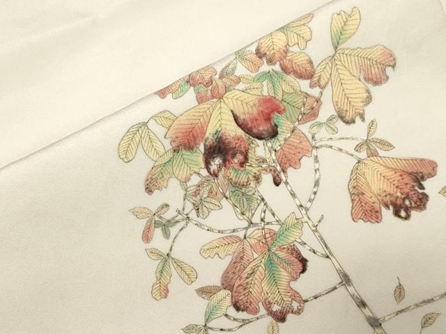 平和屋着物●九寸名古屋帯 手描き 更紗草木文 正絹 逸品 CABD4182dy