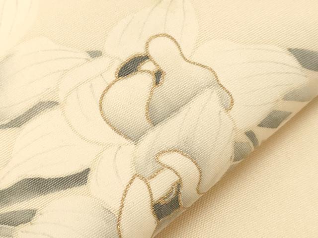 平和屋着物●塩瀬 九寸名古屋帯 手描き カトレア 金彩 正絹 逸品 CABD4185dy