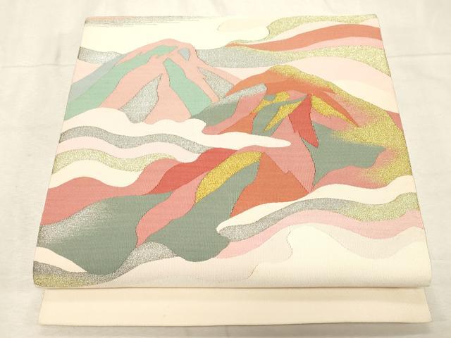 平和屋着物●爪掻き本綴れ 八寸名古屋帯 遠山文 金銀糸 正絹 逸品 CABD4187dy