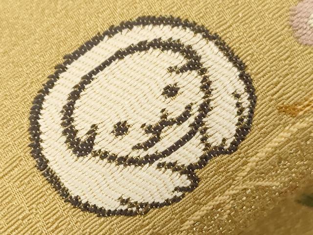 平和屋着物●九寸名古屋帯 唐織 花鳥 犬 金銀糸 正絹 逸品 未使用 CABD4203dy
