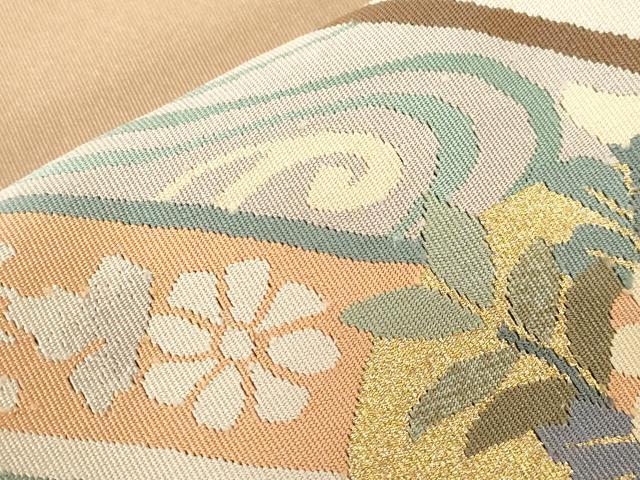 平和屋着物●爪掻き本綴れ 八寸名古屋帯 流水草花丸文 金糸 正絹 逸品 CABD4220dy