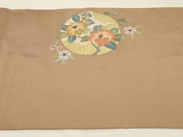 平和屋着物●爪掻き本綴れ 八寸名古屋帯 流水草花丸文 金糸 正絹 逸品 CABD4220dy