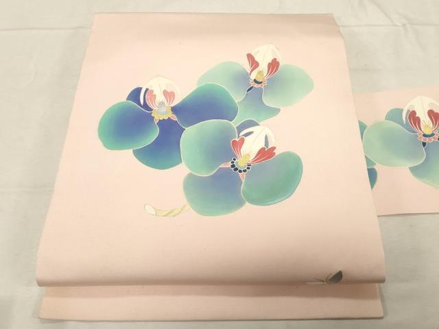 平和屋着物●塩瀬 九寸名古屋帯 作家物 花蝶文 金銀彩 正絹 逸品 CABD4221dy