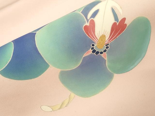 平和屋着物●塩瀬 九寸名古屋帯 作家物 花蝶文 金銀彩 正絹 逸品 CABD4221dy