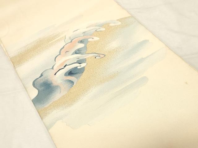 平和屋着物●爪掻き本綴れ 八寸名古屋帯 立波文 金糸 正絹 逸品 CABD4225dy