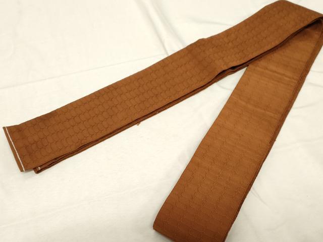 平和屋着物●男性 爪掻き本綴れ 角帯 幾何学文 土色 正絹 逸品 CABD4237dy