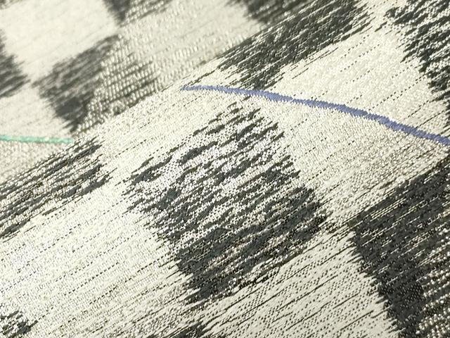 平和屋着物●六通柄袋帯 市松文様 銀糸 正絹 逸品 未使用 CABD4263dy