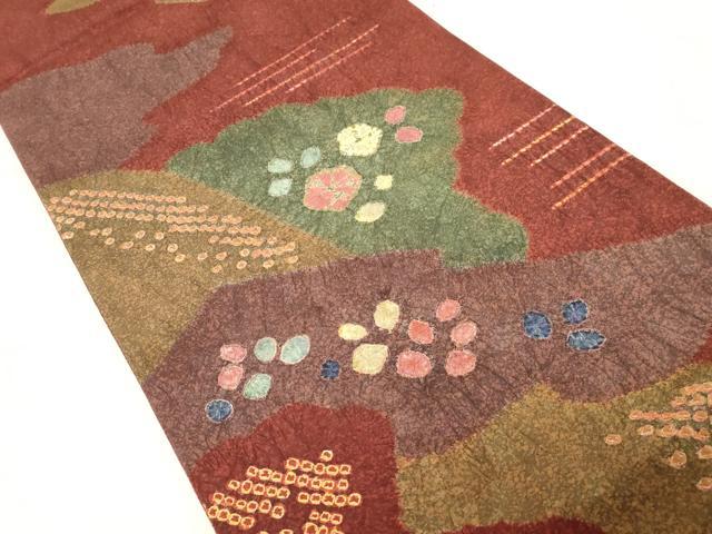 平和屋着物●六通柄袋帯 絞り 草花文 正絹 逸品 CABD4269dy