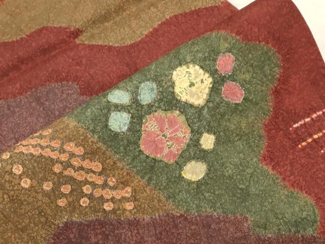 平和屋着物●六通柄袋帯 絞り 草花文 正絹 逸品 CABD4269dy