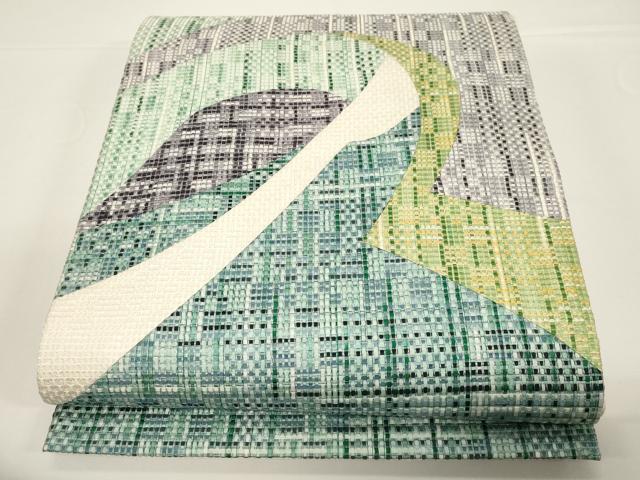 平和屋着物●太鼓柄袋帯 紬地 切嵌 幾何学文 正絹 逸品 未使用 CABD4278dy