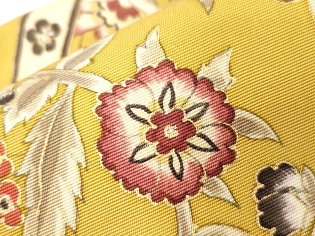 平和屋着物●塩瀬 つけ帯 更紗花文 金彩 正絹 逸品 未使用 CABD4302dy
