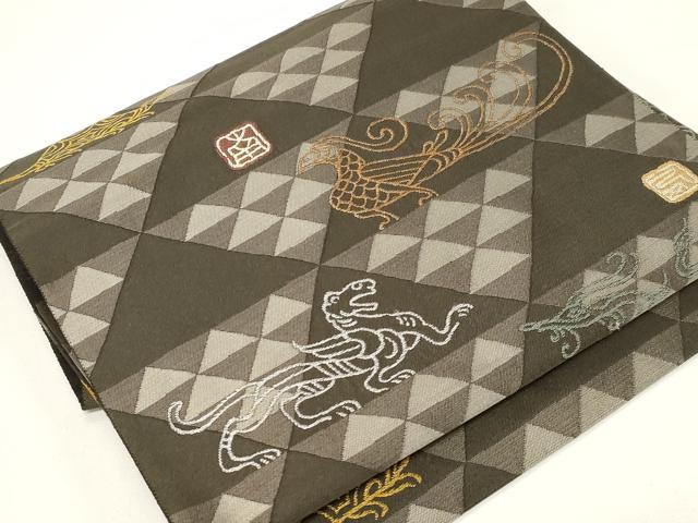 平和屋着物●つけ帯 鳥獣文 金糸 正絹 逸品 CABD4304dy