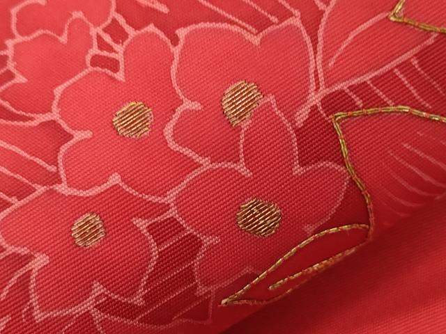 平和屋着物●塩瀬 つけ帯 駒刺繍 草花文 正絹 逸品 CABD4310dy