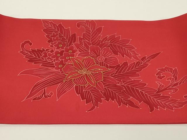 平和屋着物●塩瀬 つけ帯 駒刺繍 草花文 正絹 逸品 CABD4310dy