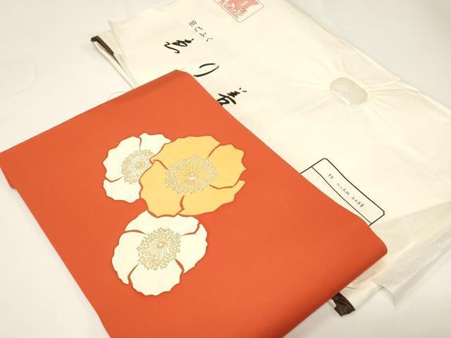 平和屋着物●塩瀬 九寸名古屋帯 けしの花柄 金彩 えり善扱い たとう紙付き 正絹 逸品 CABD4324dy