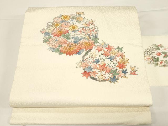 平和屋着物●九寸名古屋帯 駒刺繍 草花丸文 正絹 逸品 CABD4327dy