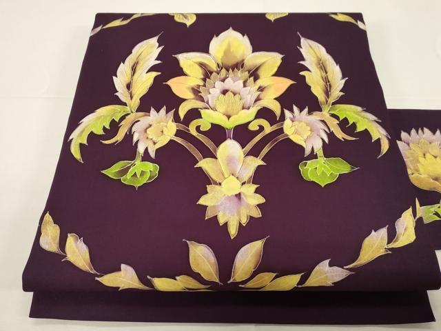 平和屋着物●塩瀬 九寸名古屋帯 手描き 更紗花文 金彩 正絹 逸品 CABD4351dy