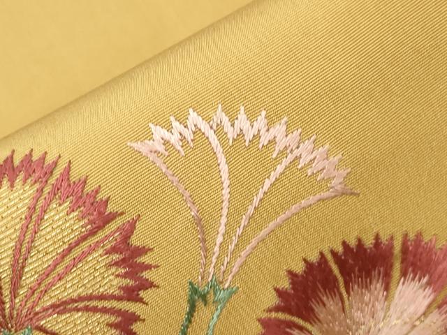 平和屋着物●塩瀬 つけ帯 総刺繍 草花文 金糸 正絹 逸品 CABD4362dy