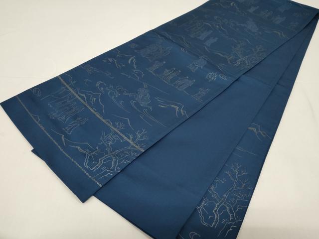 平和屋着物●六通柄 京袋帯 人物文 銀糸 正絹 逸品 CABD4371dy