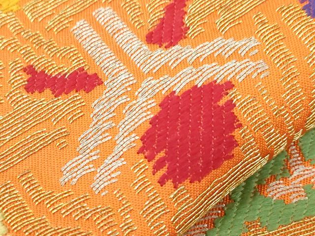 平和屋着物●六通柄袋帯 吉祥花文 金糸 正絹 逸品 CABD4372dy
