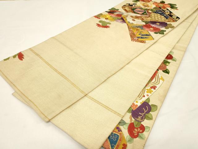 平和屋着物●アンティーク 大正ロマン 中国三大刺繍 相良刺繍 総刺繍 両面 丸帯 引き抜き帯 駒刺繍 文箱花文 金糸 正絹 逸品 CABD4384dy