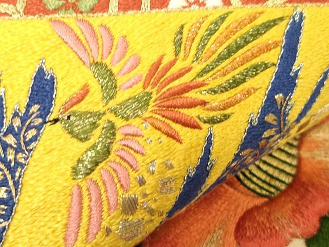 平和屋着物●アンティーク 大正ロマン 中国三大刺繍 相良刺繍 総刺繍 両面 丸帯 引き抜き帯 駒刺繍 文箱花文 金糸 正絹 逸品 CABD4384dy