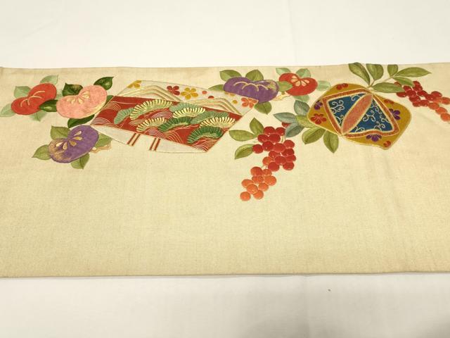平和屋着物●アンティーク 大正ロマン 中国三大刺繍 相良刺繍 総刺繍 両面 丸帯 引き抜き帯 駒刺繍 文箱花文 金糸 正絹 逸品 CABD4384dy