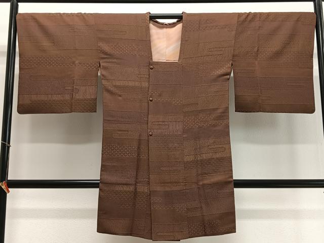 平和屋着物∞道行コート ふくれ織 エ霞吉祥文 ロング丈 正絹 逸品 CABD4413ua