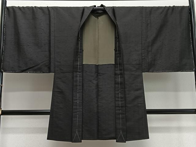 平和屋着物∞男性 長羽織 紬地 黒色 正絹 逸品 未使用 CABD4429ua
